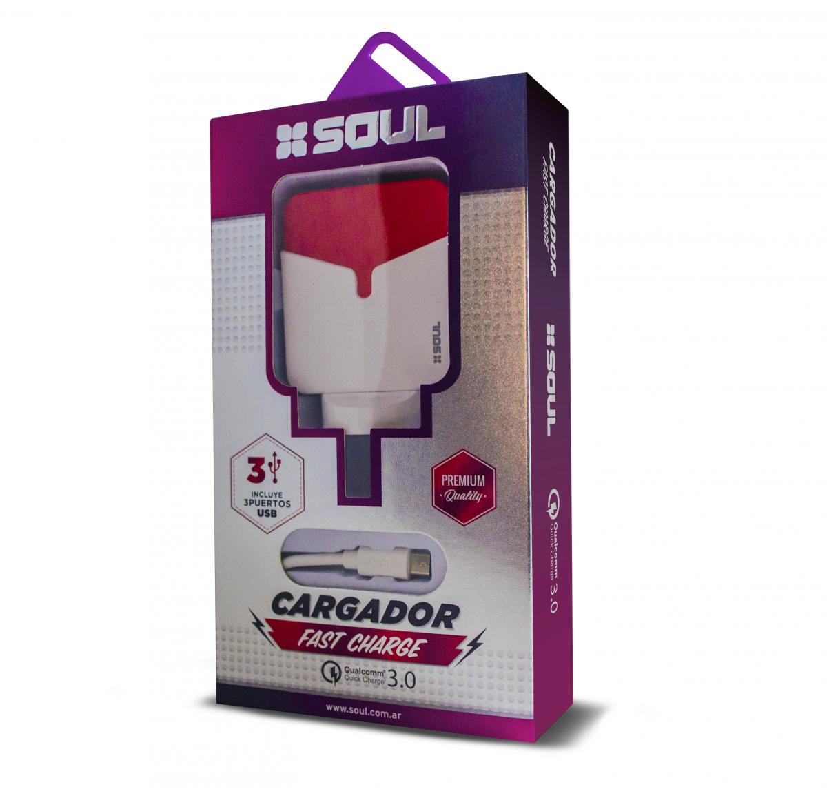 Cargador Soul x 3 USB Fast Charge Qualcomm - Micro USB