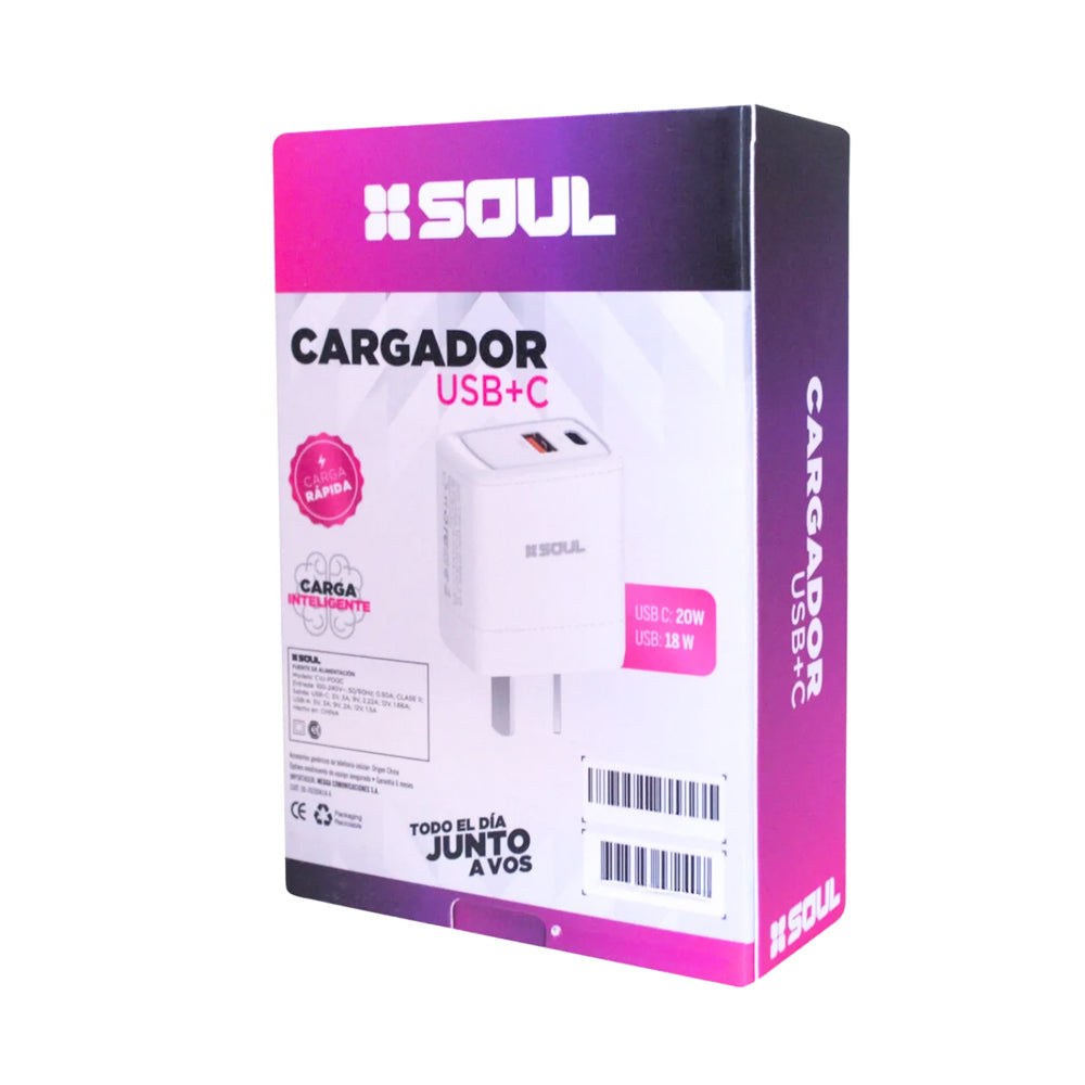 Cargador SOUL PD 20W + USB Qualcomm 18W