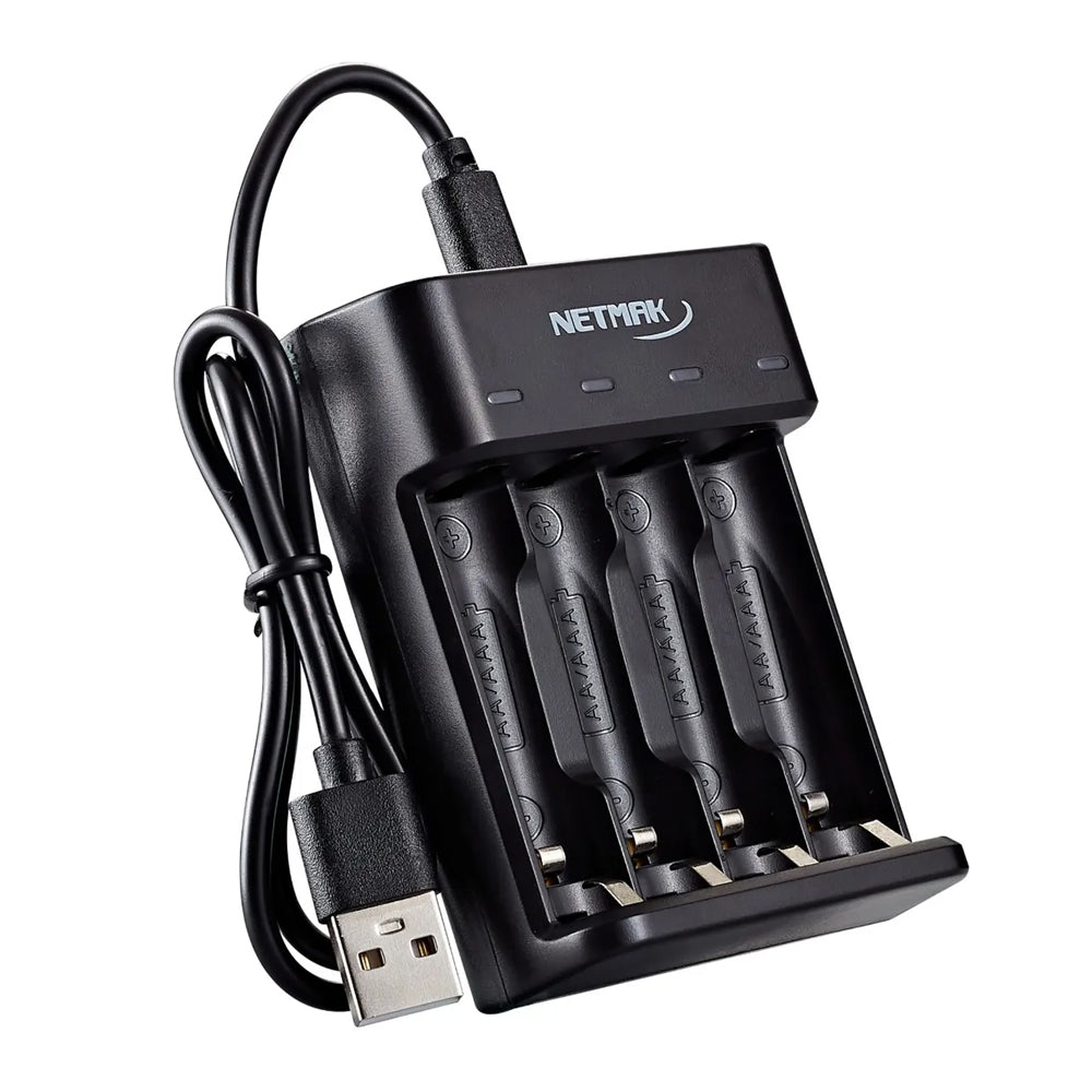 Cargador de Pilas USB Netmak AA/AAA