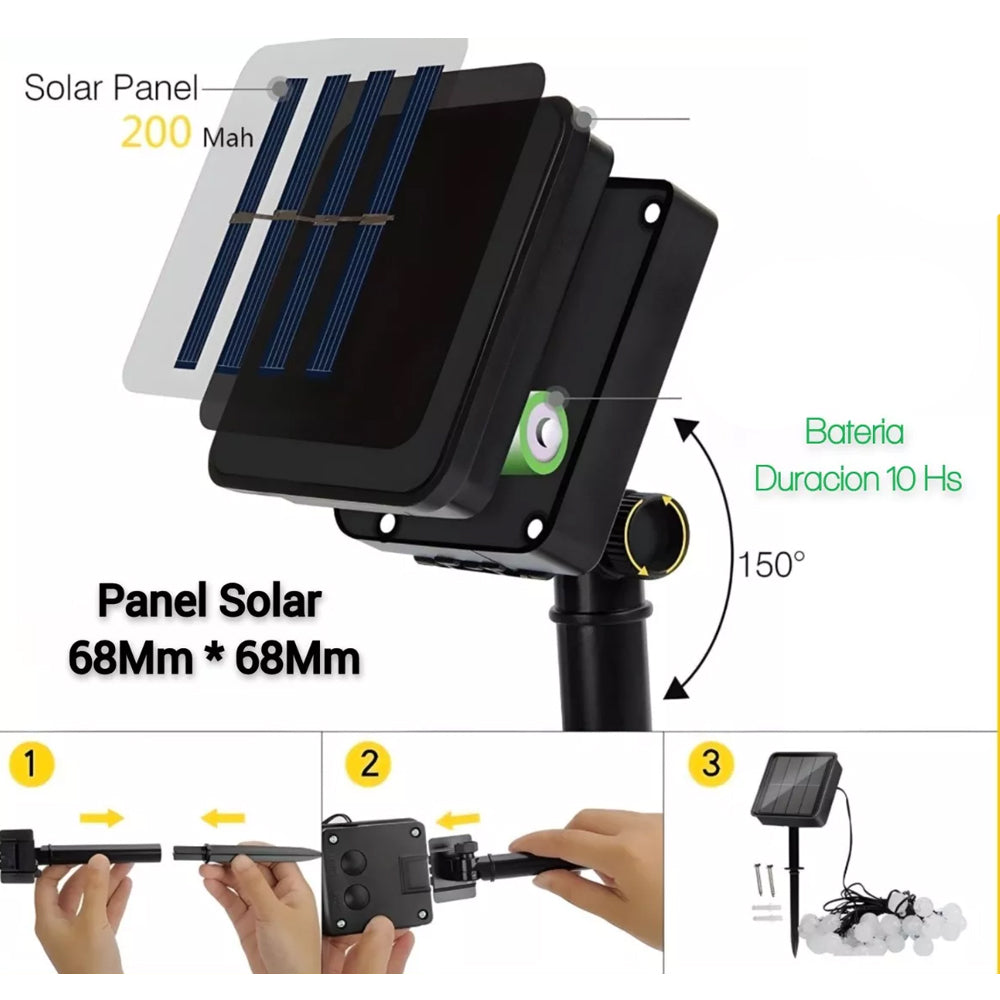 Guirnalda Solar Luces Led Rgb Exterior 8 Modos 10 Mts 50 Led