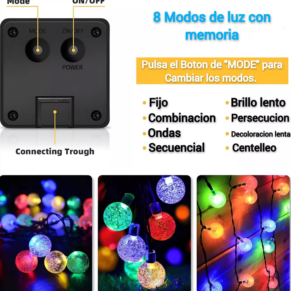 Guirnalda Solar Luces Led Rgb Exterior 8 Modos 10 Mts 50 Led