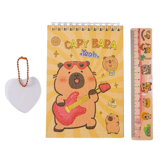 Libreta Capibara con Stickers + Regla + Llavero